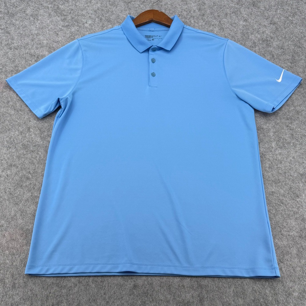 Nike Golf Mens Dri-FIT Standard Fit Polo Shirt Light Blue Large Short Sleeve